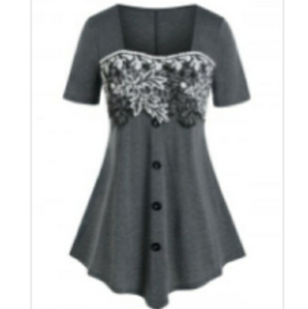 Gray faux button down handkerchief short sleeve top
